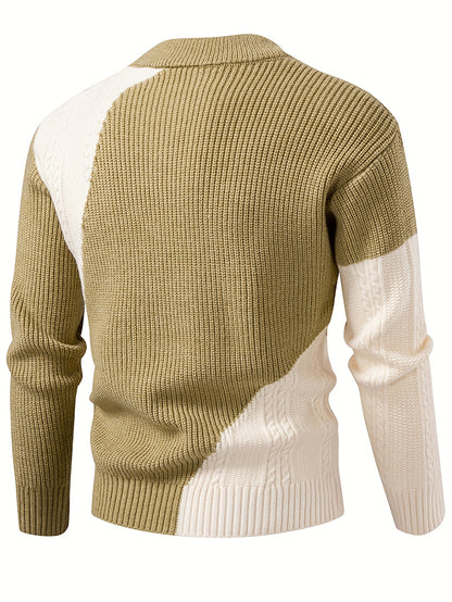 Նոր աշուն-ձմեռ կլոր վզով տղամարդու սվիտեր, նորաձև, առօրյա, նորաձև, պատչվորք տրիկոտաժ, տաք, հաստ, նորաձև, ազատ վերնաշապիկ