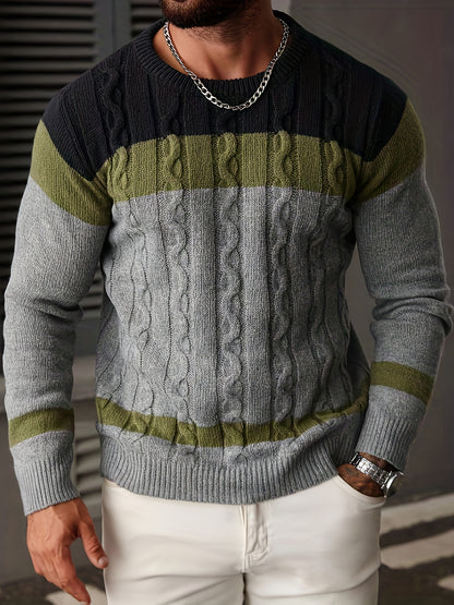 Տղամարդկանց աշուն/ձմեռ առօրյա գունային բլոկներով տրիկոտաժե պուլովեր սվիտեր