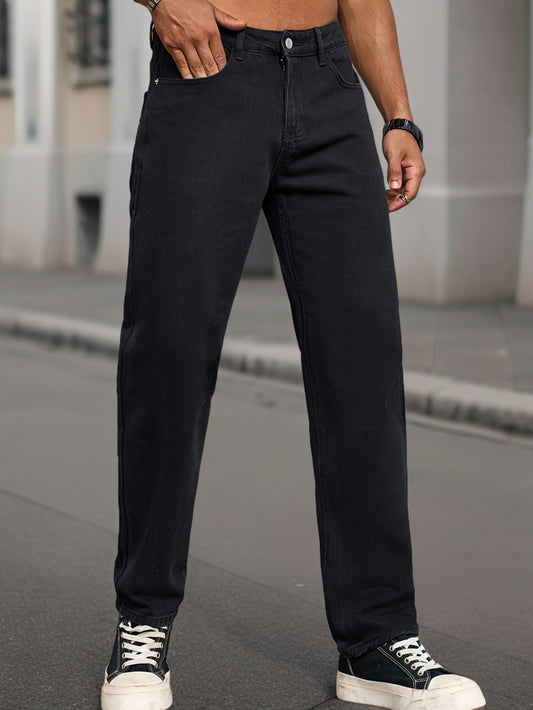 Men's Casual Regular Fit Jeans, Men's Versatile Classic Design Denim Pants For All Seasons