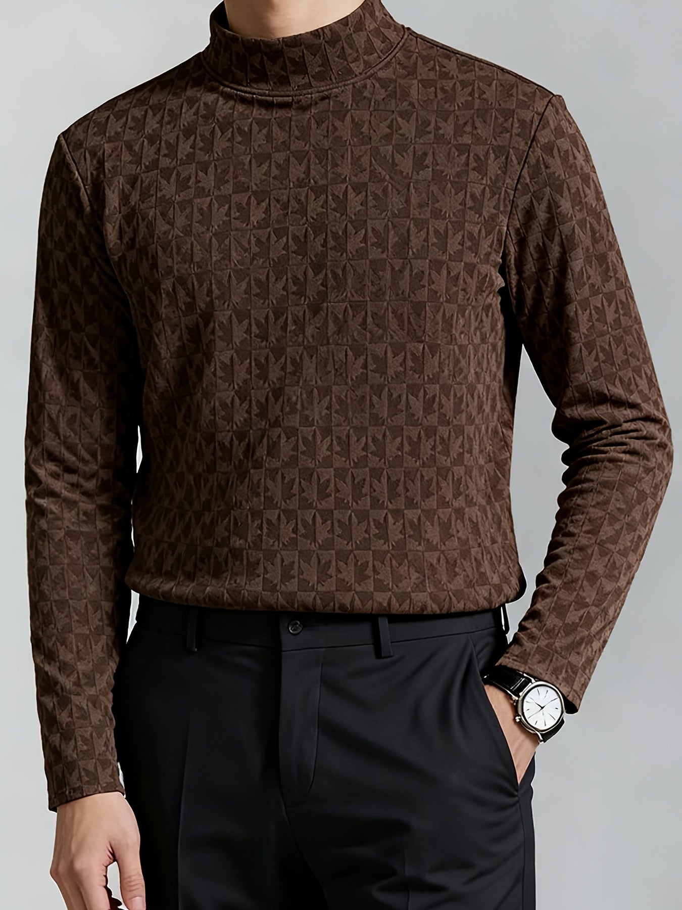 Տղամարդու երկարաթև մարզաշապիկ կիսաբարձր օձիքով, առօրյա ժակարդե հիմք վերնաշապիկի համար, աշնանային և ձմռան համար նախատեսված ոճային և բարձրորակ վերնաշապիկ