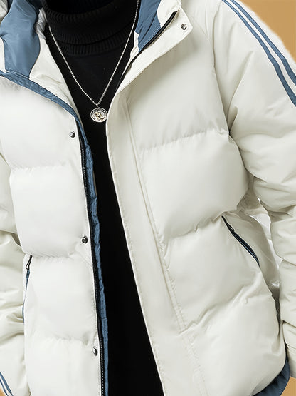 Men's Heavyweight Winter Coat - Hooded Jacket with Full-Zipper Closure, Insulated Outer Shell for Extreme Cold, Front Pockets - Dark Grey/White color, Hand Washable - Ideal for Everyday & Formal Cold Weather Outfits by OceanM