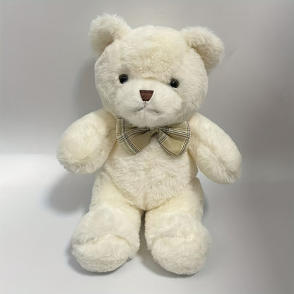 1 Cartoon Bow Bear Plush Toy, 31cm/12.2in, Available in Light Brown and. Suitable for Halloween, Thanksgiving, Christmas, New Year, Valentine's Day, Mother's Day, Carnival, Easter. Ideal for Living Room, Sofa, Bedroom, Bedsid