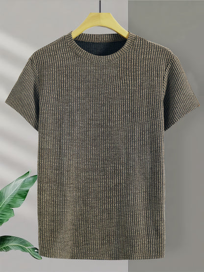 Men'S Short-Sleeve Round-Neck Knitted Jacquard T-Shirt, Stylish And Comfortable for All Seasons, High-Quality Top - ayq
