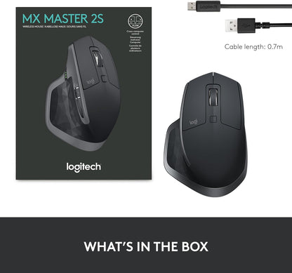 Logitech MX Master 2S Bluetooth Edition Wireless Mouse – Use on Any Surface, Hyper-Fast Scrolling, Ergonomic, Rechargeable, Control up to 3 Apple Mac and Windows Computers - Graphite