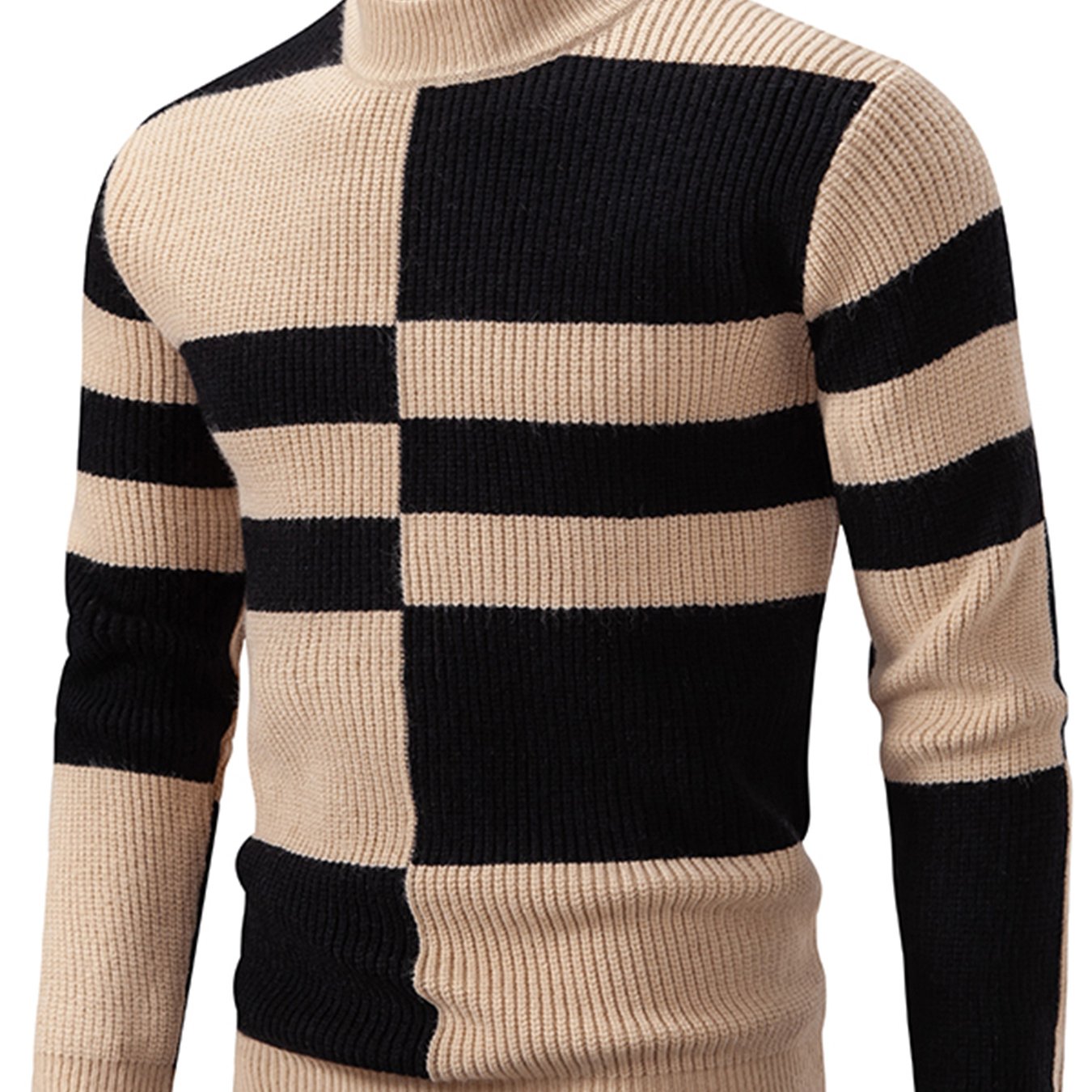 Men'S Color Block Crew Neck Sweater | Casual Style, Thick Acrylic Fabric, Regular Fit for Fall/Winter