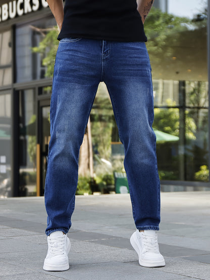 Men's Classic Slim Fit Jeans - Stretch Denim, Versatile for All Seasons, Solid Color