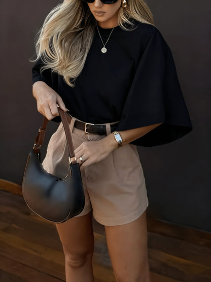Women's Summer Cotton Loose Fit Solid Color Round Neck Tee