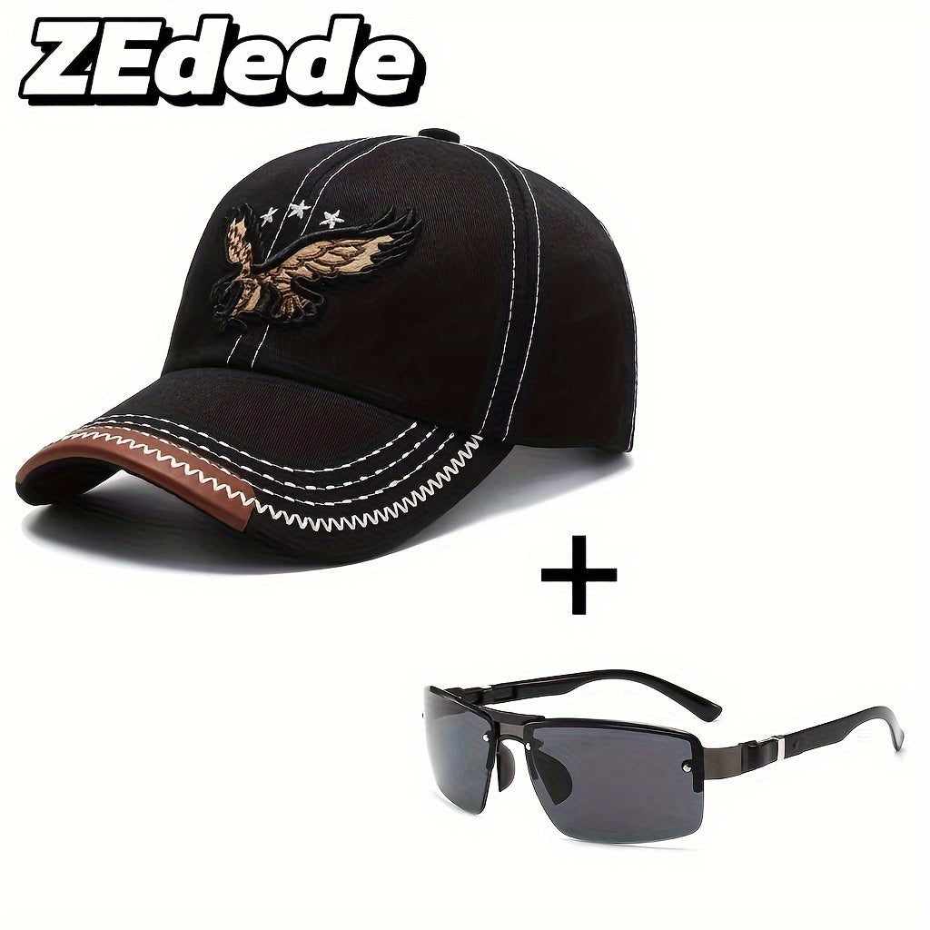 2 հատ ZDEDE 3D Eagle ասեղնագործված բեյսբոլի գլխարկ - նորաձև և դիմացկուն կարգավորվող Snapback գլխարկ՝ արհեստական կաշվե կտորով, սև պոլիեսթեր՝ բացօթյա սպորտաձևերի և առօրյա հագուստի համար - իդեալական է տղամարդկանց և կանանց համար
