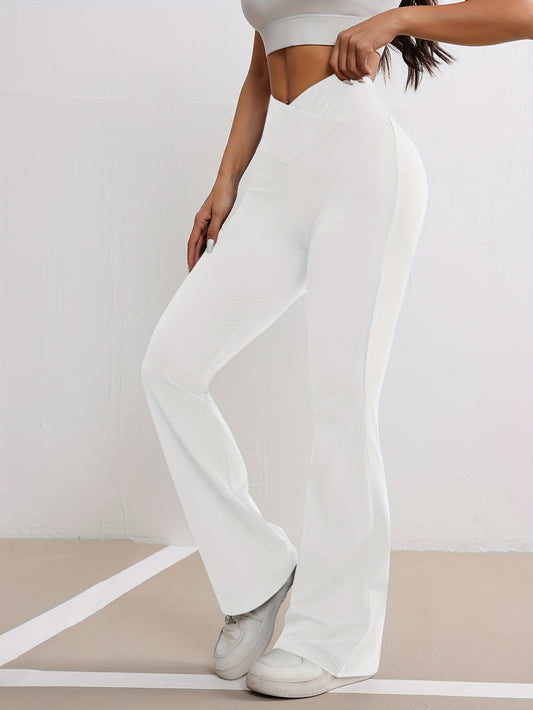 Women's Casual Sports Trousers, Flare Pants, Solid Color, For Fitness And Workout, Women's Activewear