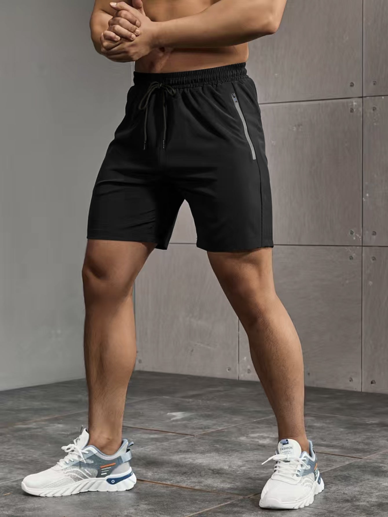 Super Thin Men's Casual Simple Style Comfy Shorts, PERFORMANCE Letter Print Home Pajamas Bottom With Zipper Pockets And Drawstrings, Men's Summer Outdoor Fitness Clothing