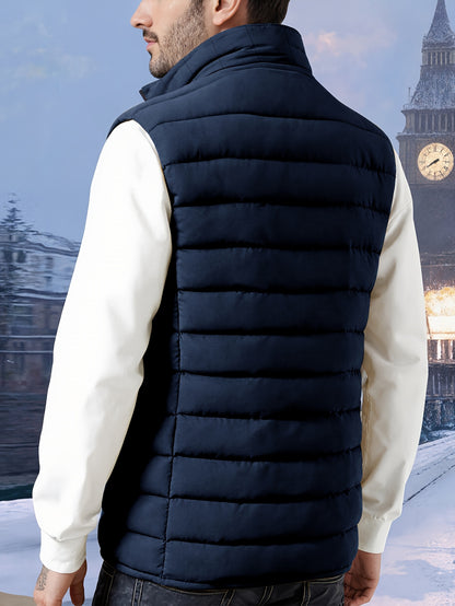 Men's Lightweight Sleeveless Vest with Stand Collar for Fall/Winter