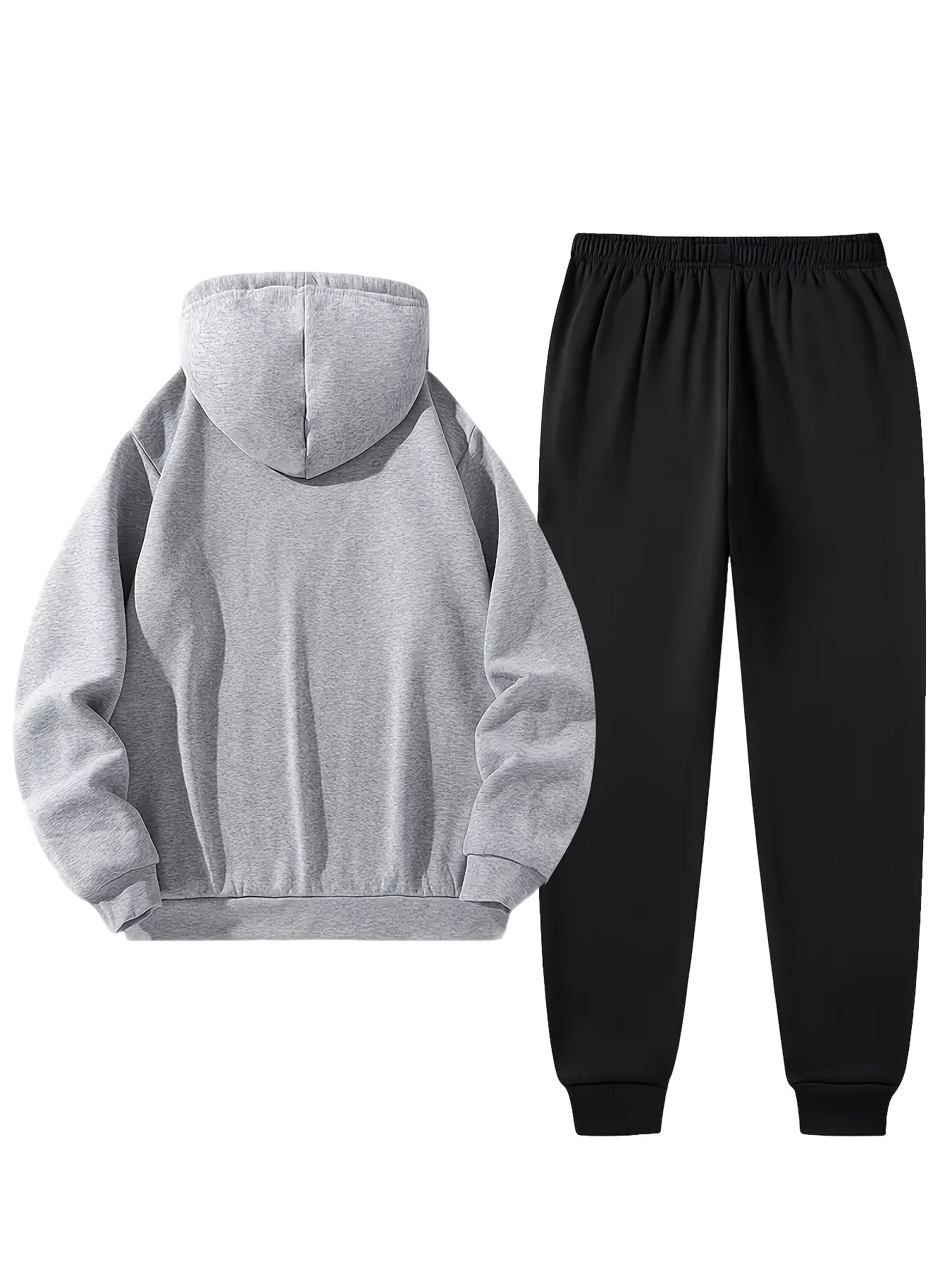 Men'S Boston Print Hoodie And Sweatpants Set - Casual Long Sleeve, Slight Stretch Fabric, Pockets, Suitable for Autumn And Winter, Sportswear, Casual Attire | Hoodie | Sport Pants with Pockets, Everyday Wear