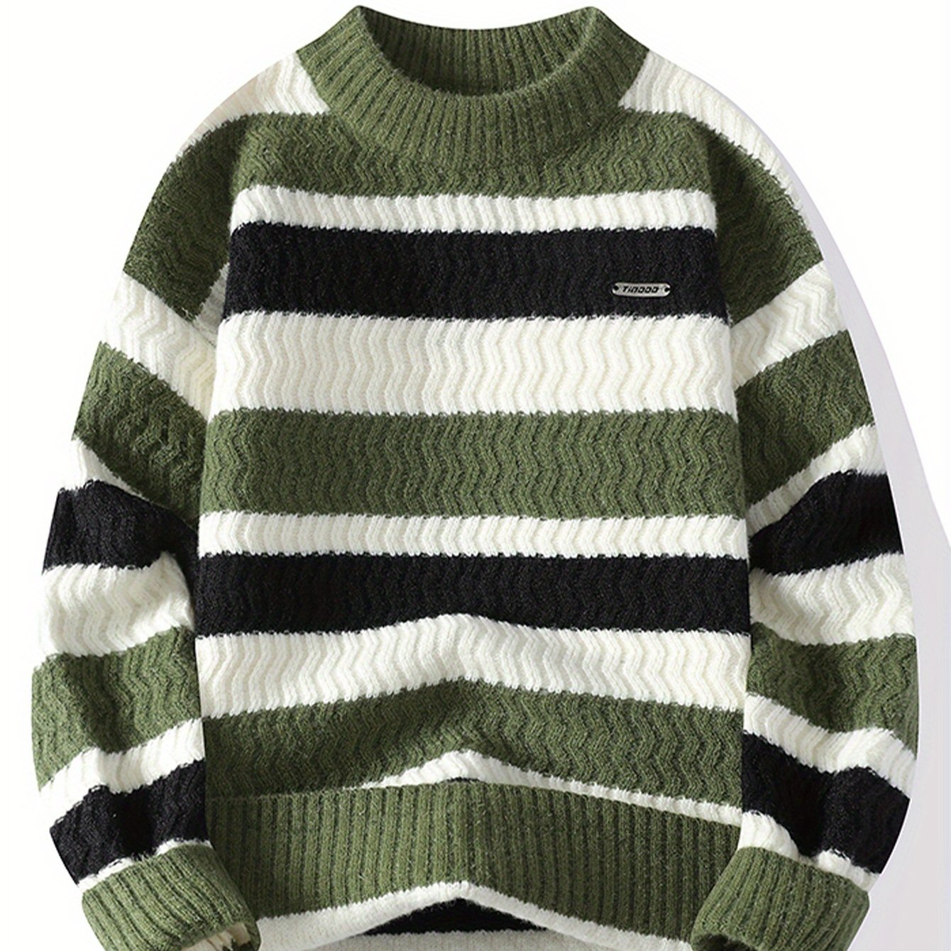 Աշնանային և ձմեռային նոր տղամարդկանց ոլորված շերտավոր կլոր վզնոցով տրիկոտաժե սվիտեր միջին տարիքի հարմարավետ տաք վերնաշապիկի համար