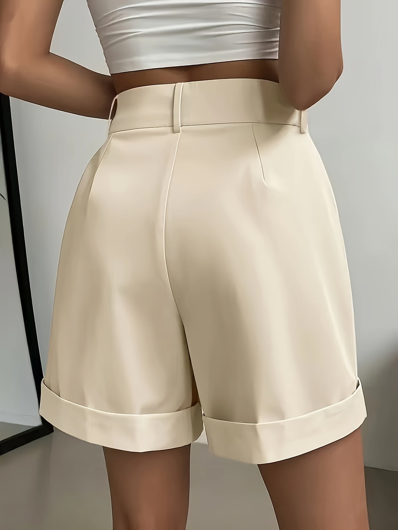 Chic High Waist Wide Leg Mid-Length Pants with Pockets