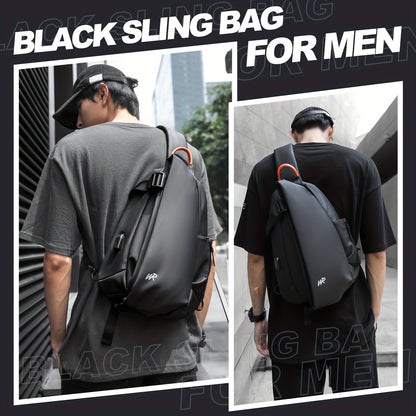 Men'S Casual Sling Bag - Trendy Black Crossbody with Adjustable Strap, Multiple Compartments for Travel, School  Daily Use, Lightweight  Stylish Design, Travel Bag