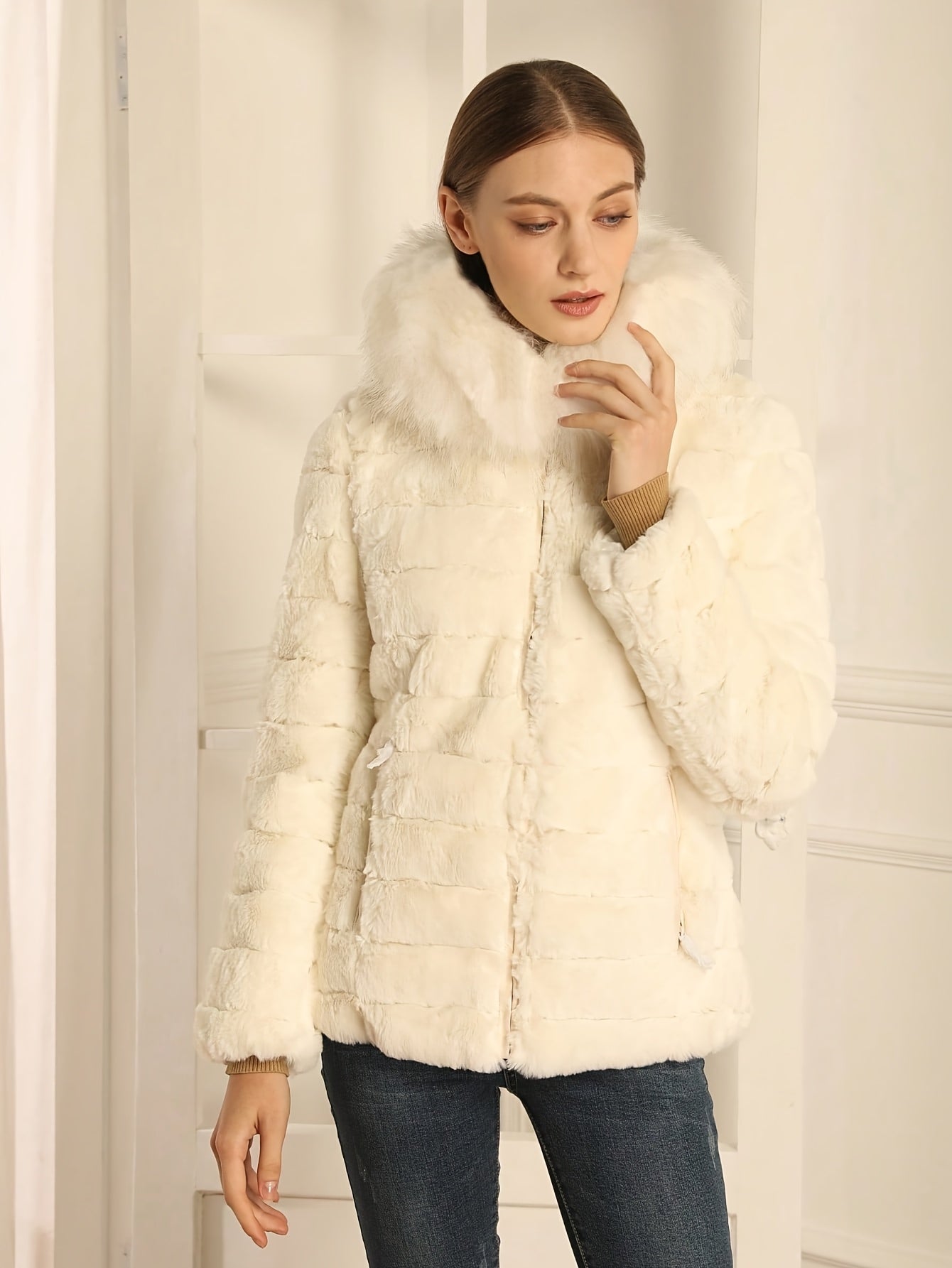 Women'S Heavyweight Winter Coat - Dual-Sided Reversible Jacket with Full-Zip Front, Hooded Collar, Two-Way Zipper Closure - Warm Outerwear for Cold Weather, Office, Travel - Elegant Brown Coat (Size & Wash Label in Pocket), L