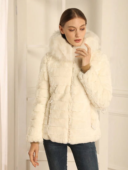 Women'S Heavyweight Winter Coat - Dual-Sided Reversible Jacket with Full-Zip Front, Hooded Collar, Two-Way Zipper Closure - Warm Outerwear for Cold Weather, Office, Travel - Elegant Brown Coat (Size & Wash Label in Pocket), L