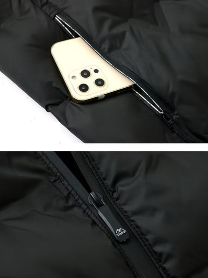 Men'S Heavy-Duty Winter Coat - Full-Zip Cold Weather Jacket with Zippered Pockets, Non-Stretch Fabric, Elegant Lapel Collar - Formal & Everyday Outerwear for Men, Winter Jacket, Seasonal Fashion, Classic Design, Durable Const