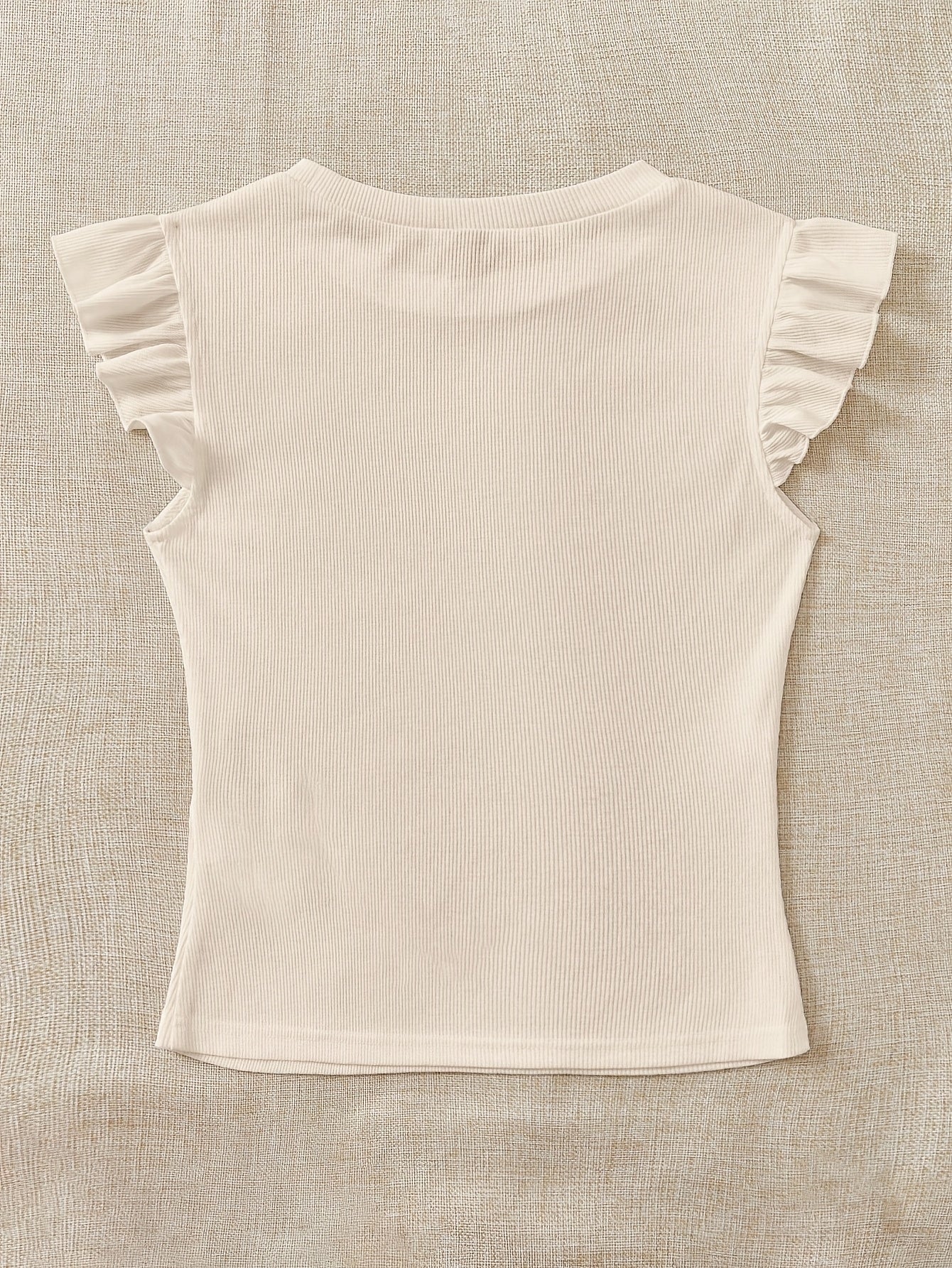 Slim Fit Ribbed Ruffle Sleeve T-Shirt for Women, Summer Chic - ayq