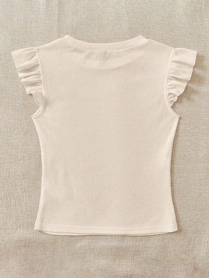 Slim Fit Ribbed Ruffle Sleeve T-Shirt for Women, Summer Chic - ayq