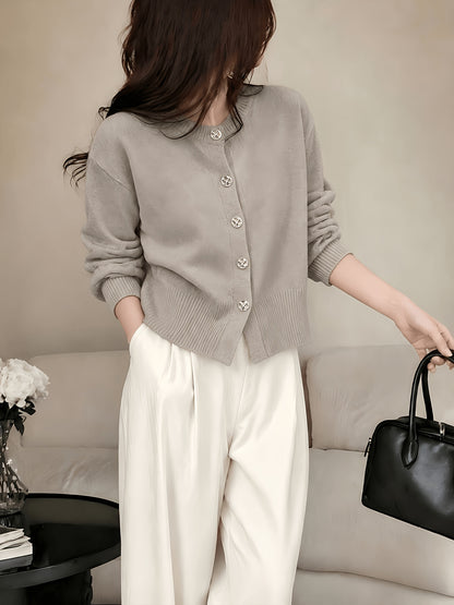 Women's Cozy Viscose Cardigan with Floral Button Detail
