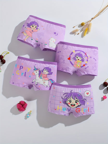 Girls' Cotton Briefs Set with Purple Horse Print - 4 Pack