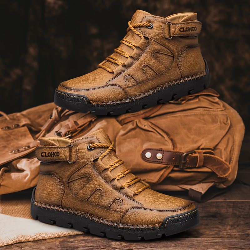 Handmade Men's Ankle Boots - Casual High-Top Rubber Sole Shoes