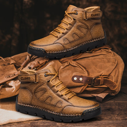 Handmade Men's Ankle Boots - Casual High-Top Rubber Sole Shoes