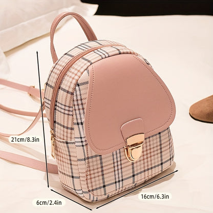 Adjustable Strap Grid Backpack, Cute Backpack, Zipper Casual Shoulder Bag, Card Wallet, Casual Phone Pouch, Leisure Camera Bag, Coin Purse, Key Pouch, Shoulder Bag, Crossbody Bag, Convertible Backpack.