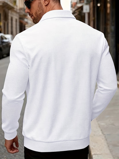 Men's Spring/Fall Sporty Lapel Waffle Knit Zip Jacket