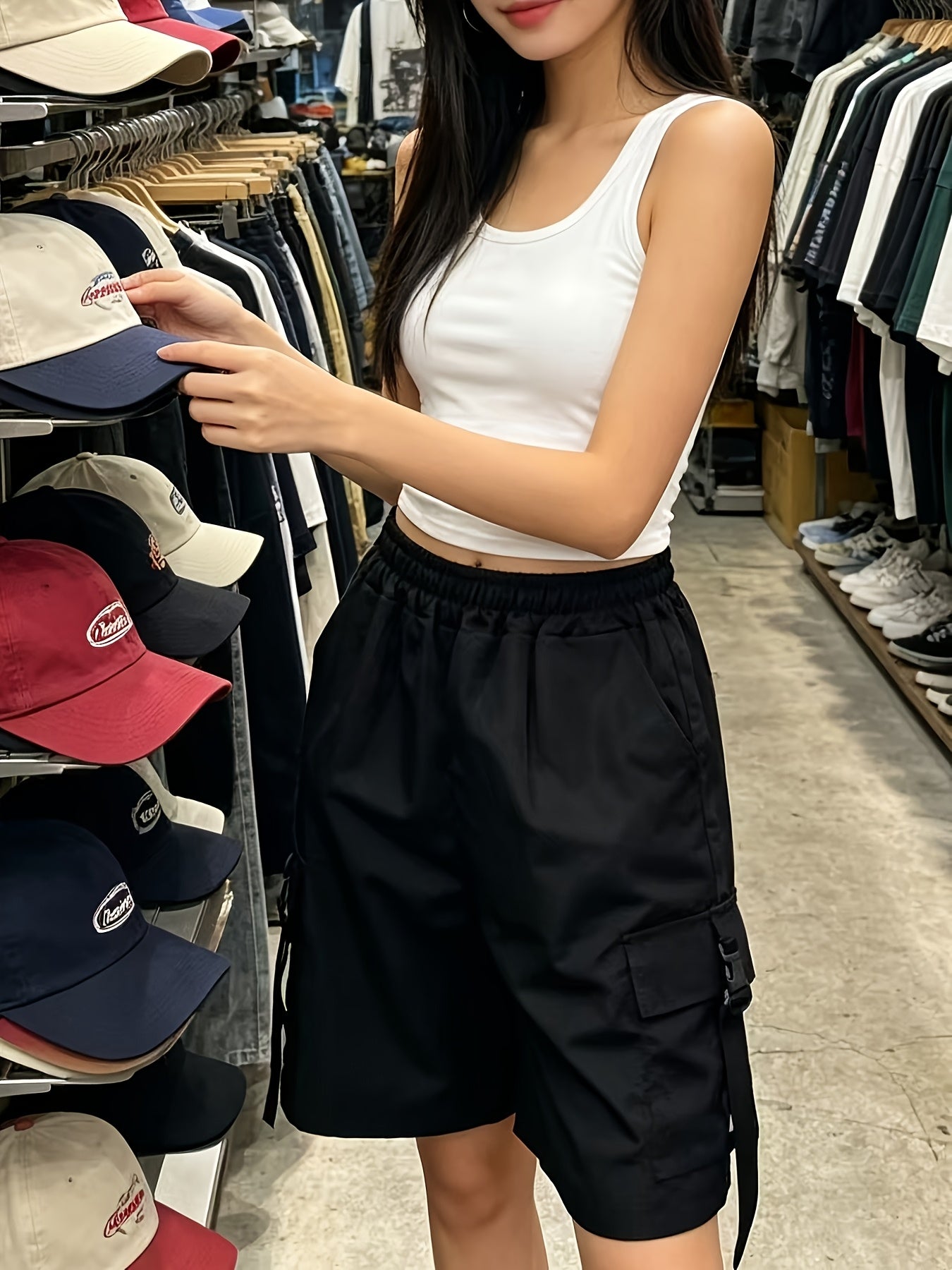 Women’s Summer High-Waisted Black Overalls Casual Shorts