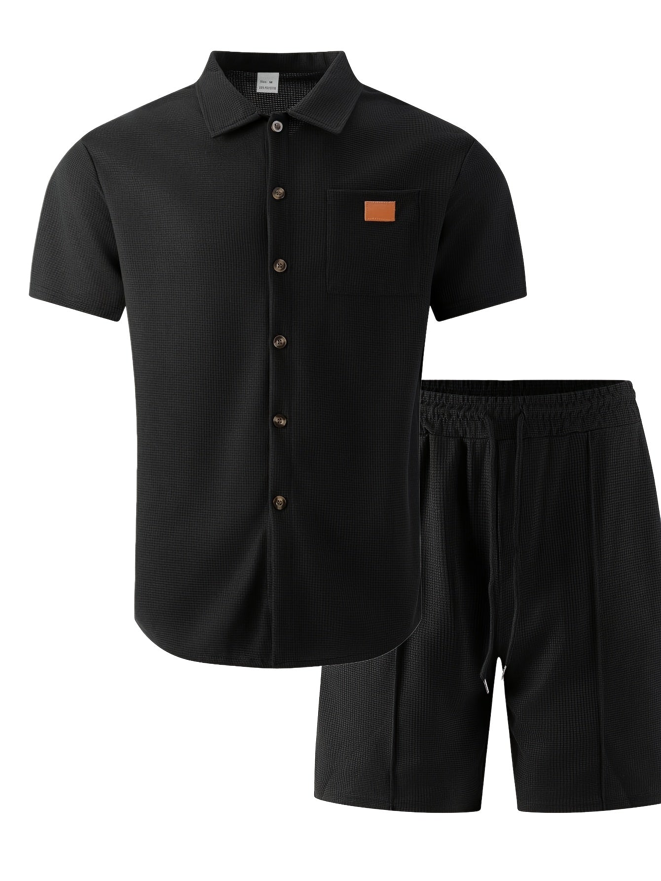 Men's 3-Piece Casual Waffle Knit Summer Set with Shirt & Shorts