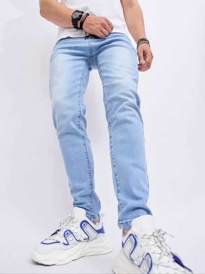 Men's Trendy Cotton Blend Slim Fit Jeans, Chic Street Style Male Bottoms For Causal Daily Wear