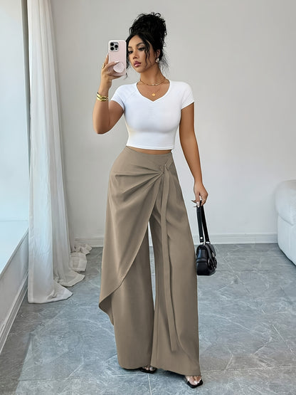 Women's Elegant Wide-Leg Summer Trousers in Solid Color
