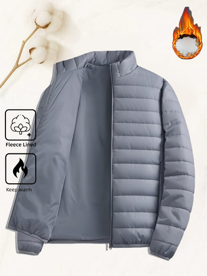 Men's Padded Coat - Men's Autumn/Winter Warm Outerwear - Men's Top - Men's Stand Collar Jacket - Men's Coat Jacket - Men's Warm Coat - Men's Overcoat - Men's Clothing - Men's Cold-Proof Coat - Autumn/Winter Coat, Solid Color, - ayq