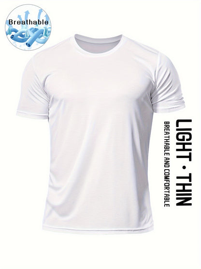 Տղամարդկանց պինդ սպորտային վերնաշապիկ, Active Breathable Short Mee Slim-fit Crew Neck Tee, Տղամարդու հագուստ բացօթյա համար