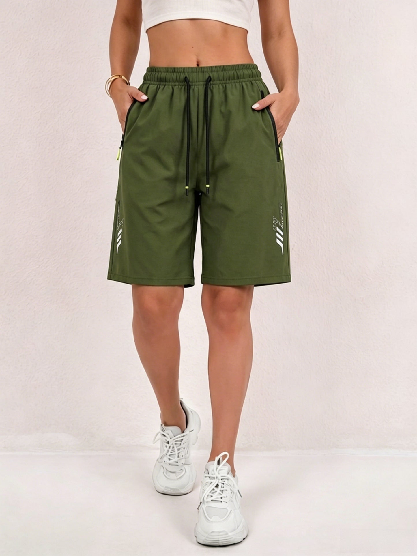 Women’s Quick-Dry Athletic Shorts with Zipper Pockets - Summer Fitness