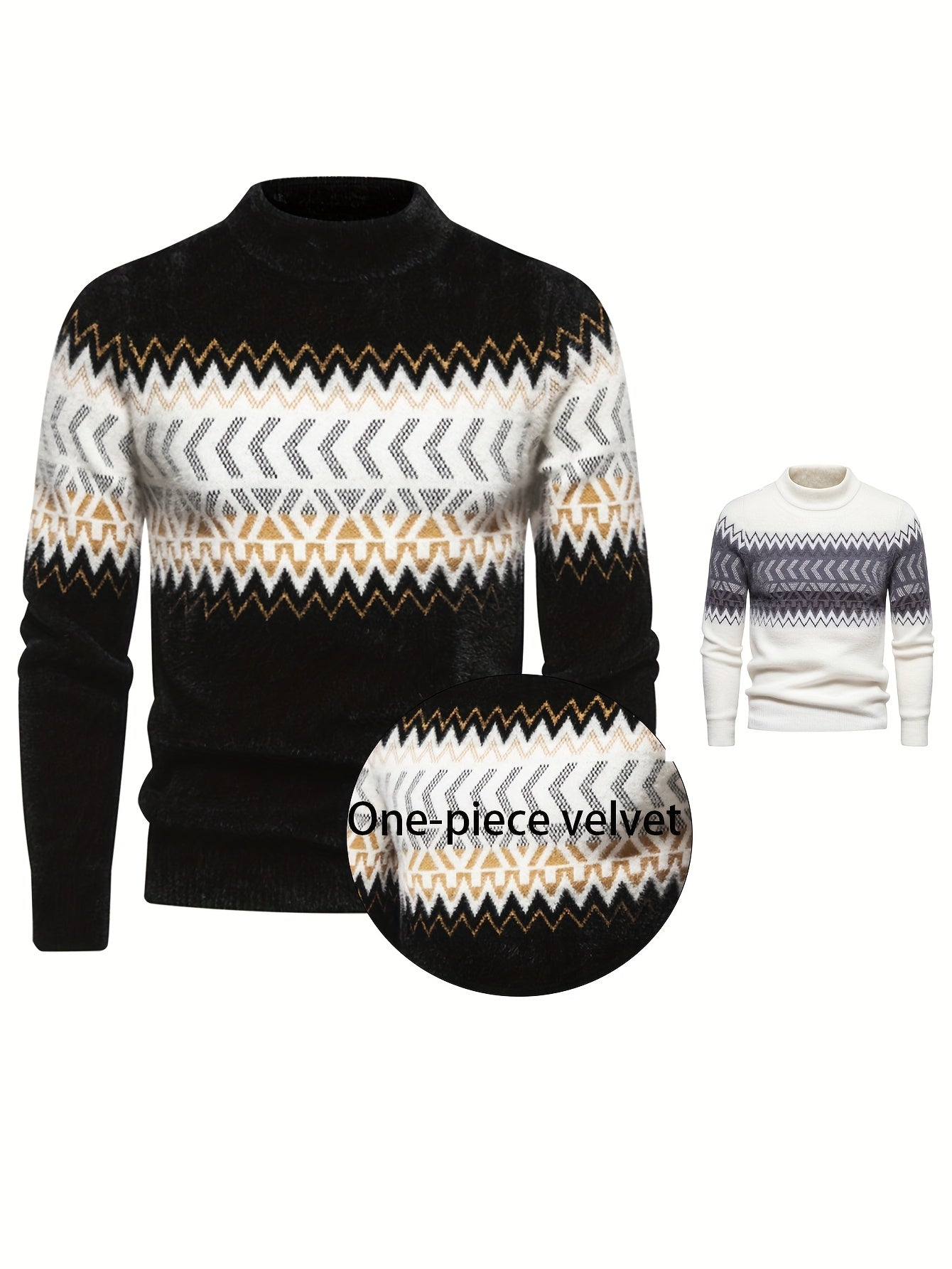 SENMEIGUO տղամարդու ամենօրյա, կլոր վզնոցով տրիկոտաժե սվիտեր՝ հարմարավետ, երկար թևքերով, գծավոր նախշերով, բարձր ձգվող ակրիլային խառնուրդով՝ աշուն/ձմեռ