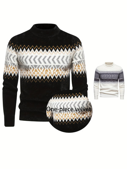 SENMEIGUO տղամարդու ամենօրյա, կլոր վզնոցով տրիկոտաժե սվիտեր՝ հարմարավետ, երկար թևքերով, գծավոր նախշերով, բարձր ձգվող ակրիլային խառնուրդով՝ աշուն/ձմեռ