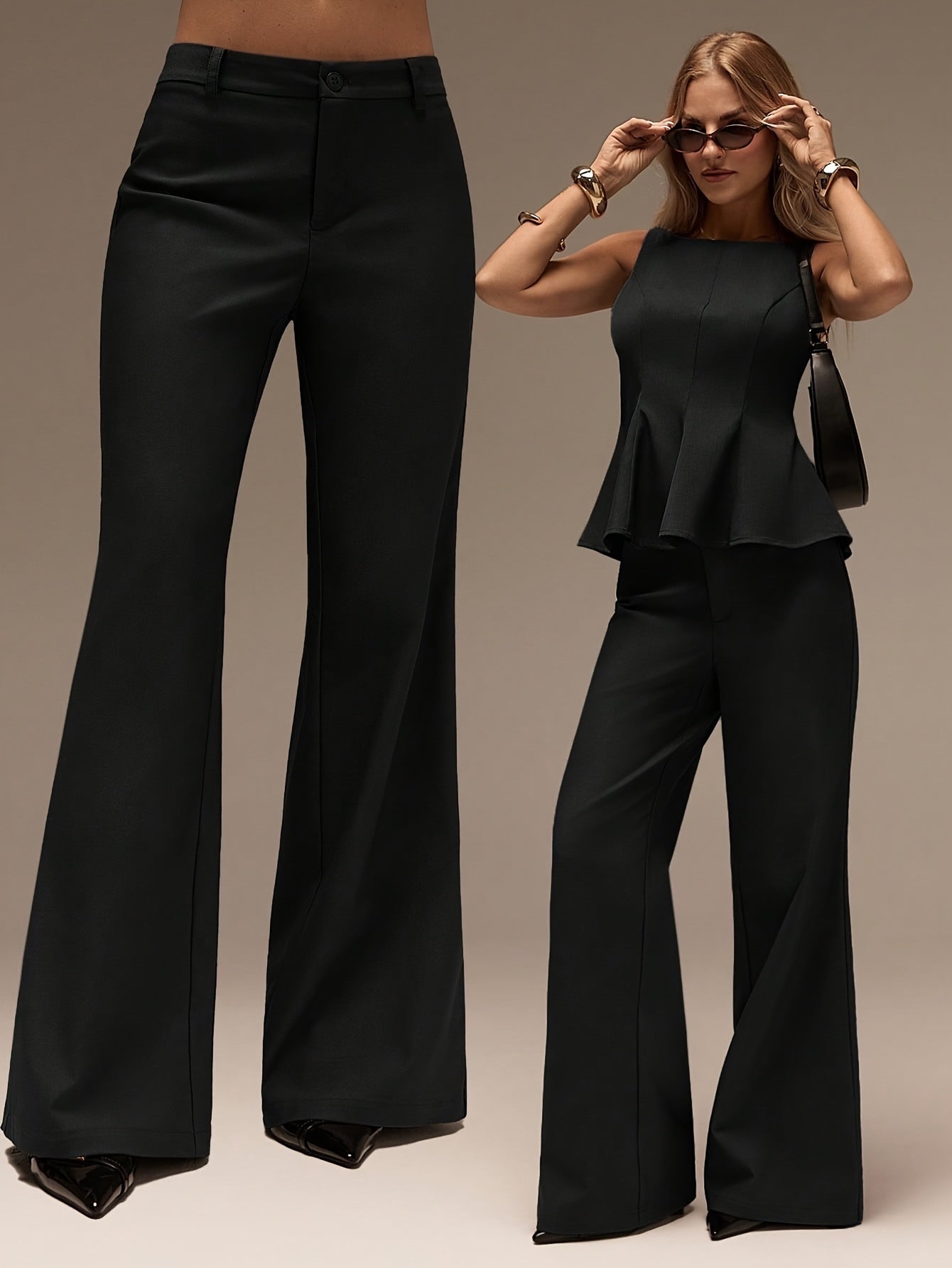 Chic Women's 2-Piece Set: Long Pants and Simple Top for Spring