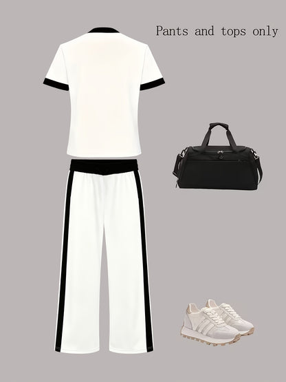 Women's Casual 2-Piece Spring/Summer Set with Short Sleeve Top & Wide-