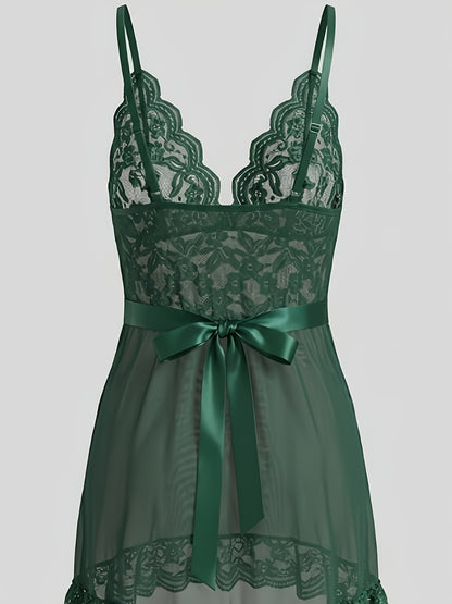 Sexy Lace Trim Polyester Sling Nightdress for Women