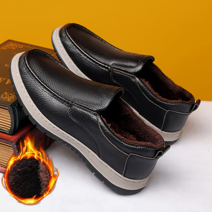 Men's Winter Warm Cowhide Boots - -Weather Traction Rubber Sole & Soft Fabric, Low-Top Short Boots Suitable for Daily Wear, Parties, - Fit for Fall/Winter (Boots Can Be Dressed up or)