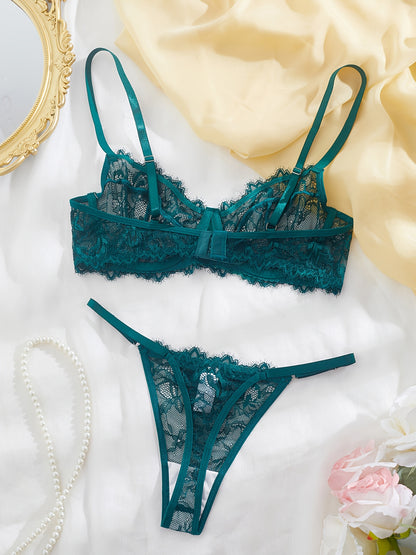 Sexy Lace Eyelash Strappy Lingerie Set for Women