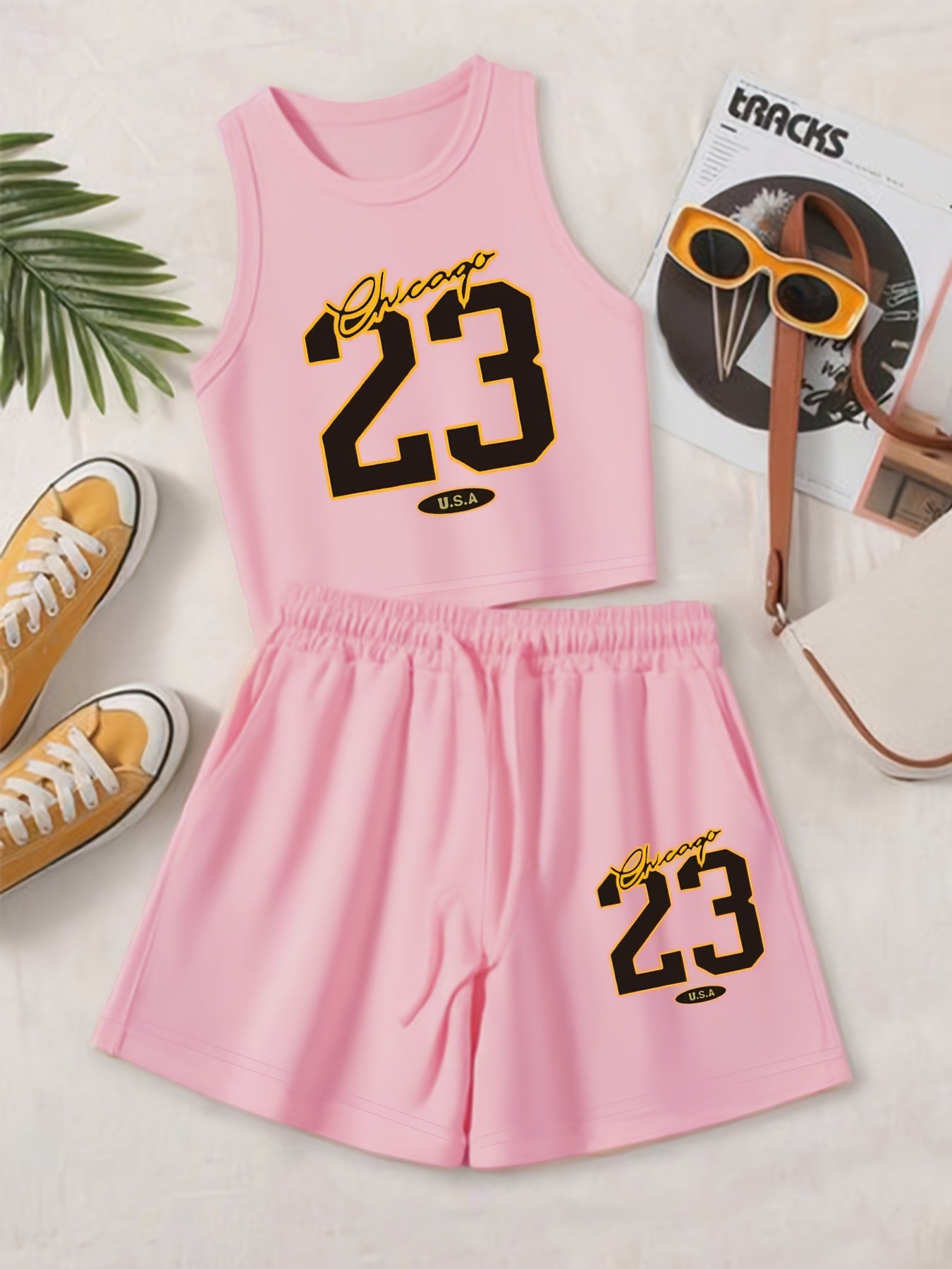 Women's Casual Printed Tank Top & Shorts Set with Pockets