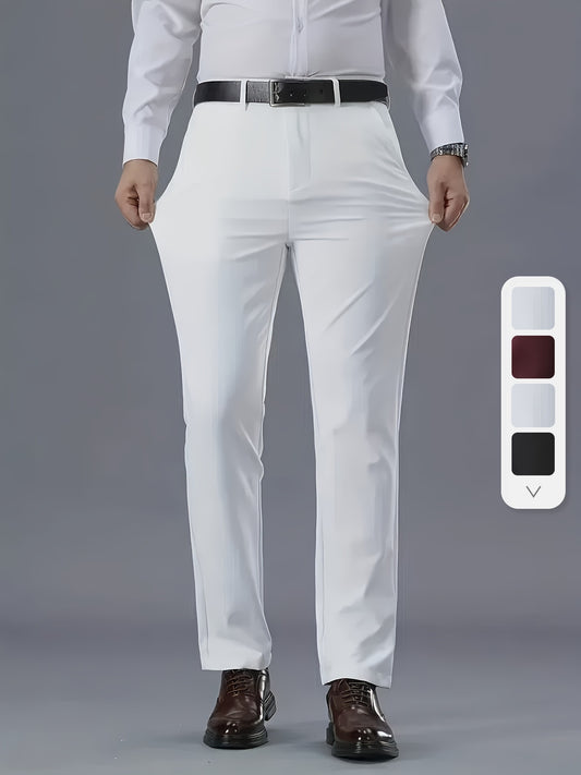 Men's Solid Color Business Casual Pants, Lightweight Business Style Versatile Trousers for Office