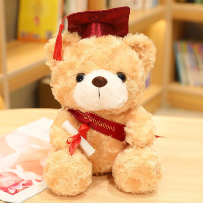 1pc Plush Teddy Bear with Graduation Cap | Soft Polyester Fiber, Cute Bear Doll for Graduation Gifts from Kindergarten to University, Memorabilia for Graduation Ceremonies