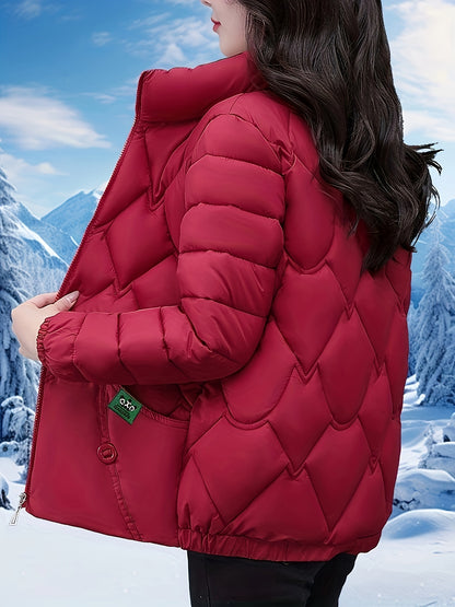 Women'S Elegant Winter Coat - Thick Warm Long Sleeve Jacket with Full-Zip Front, H-Line Silhouette, Non-Stretch Fabric for Cold Weather, Office, Party, Everyday - Asian-inspired Outerwear, Winter Coats, Office Wear, Stylish O