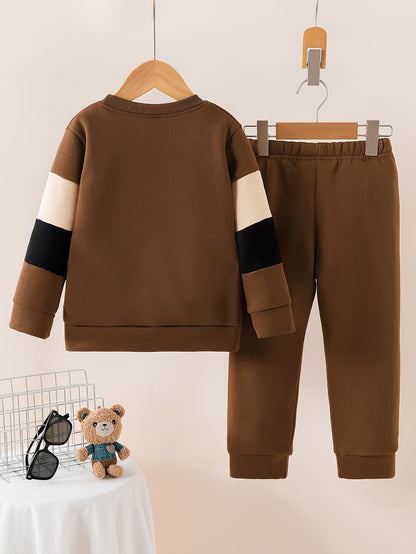 Աշնանային ձմեռային նոր, հաստ, կլոր վզով սվիտեր, երկար թևքերով, 3 գույնանի, պատչվորք, խաչաձև նախշերով, տառերով պատչ, տաք, հարմարավետ, առօրյա, բազմակողմանի սպորտային տաբատ, 2 հատանոց հավաքածու, DONABEBE, բացօթյա օգտագործման համար