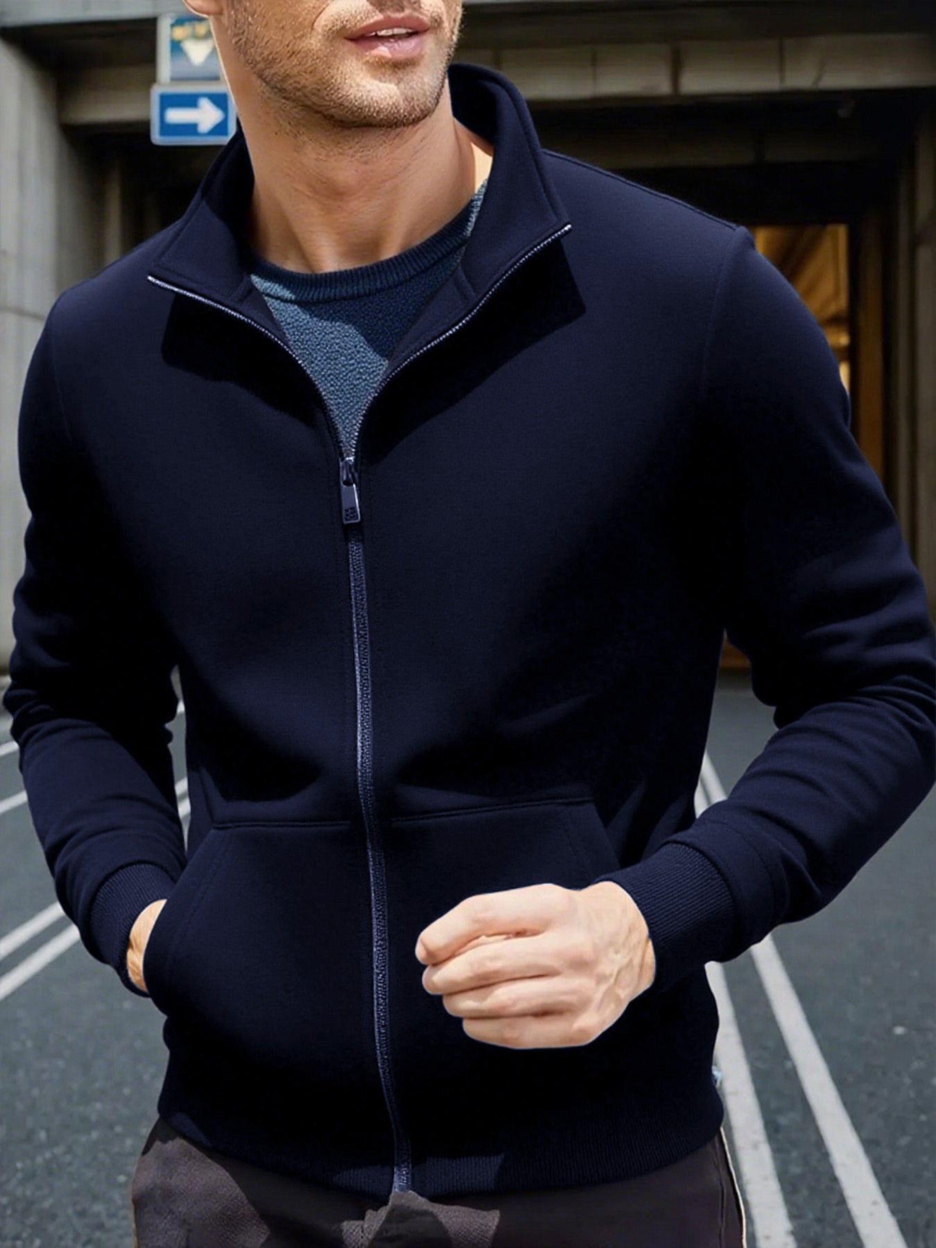 Men'S Lightweight Zip-Up Jacket - Stand Collar Windproof Coat with Full-Zip Closure, Front Pockets - Gym, Hiking, Casual Outerwear - Easy-Care Zipper Jacket for Everyday & Active Lifestyles, Gym Wear, Sleek Design, Durable Co